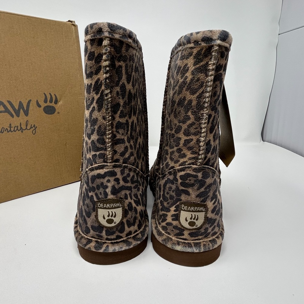 Bearpaw Elle Exotic 2776Y Girls 4 M Boots Brown Black Leopard Wool Lined Winter - Picture 4 of 11